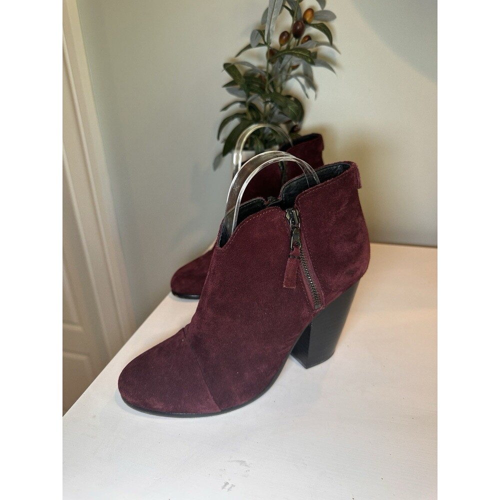 Rag & Bone Margot Burgundy Oxblood Suede Dual Zip Block Heel Ankle Booties Sz 8